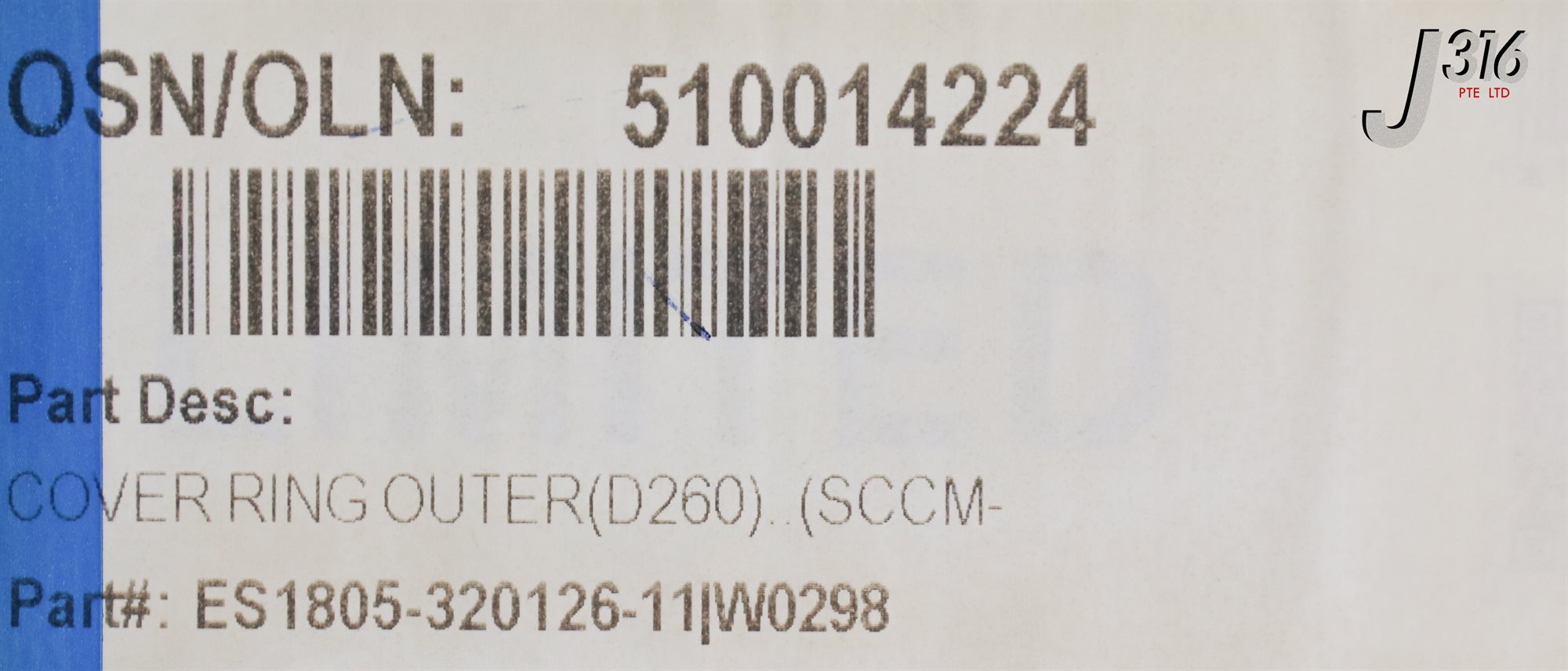 21129 TOKYO ELECTRON COVER RING, OUTER (D260) SCCM-OX) (NEW